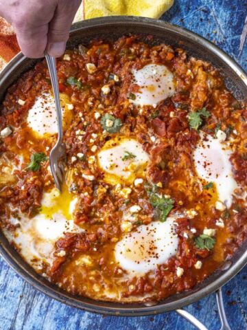 Serving the best ever homemade shakshuka in a skillet