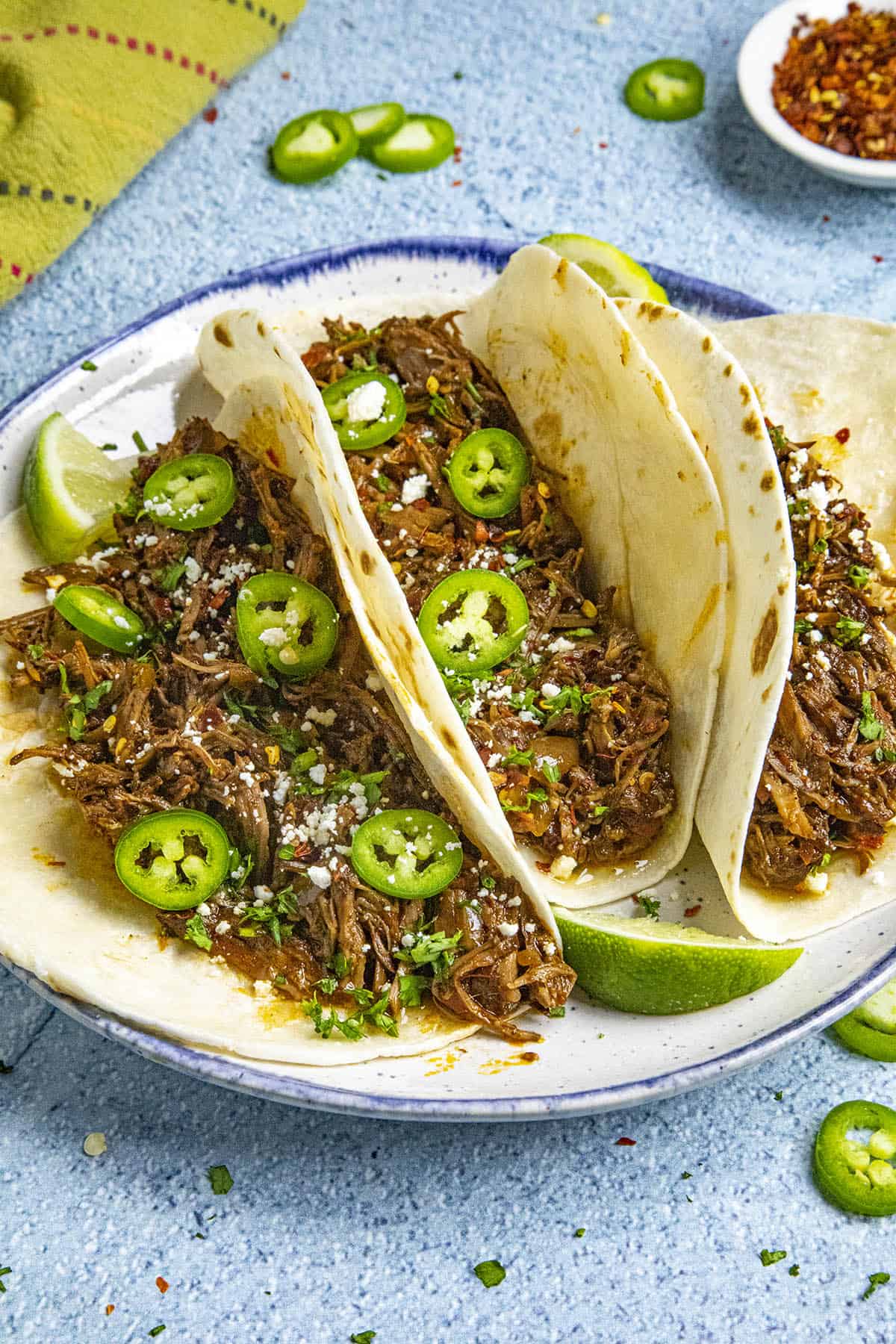 Barbacoa Tacos in flour tortillas