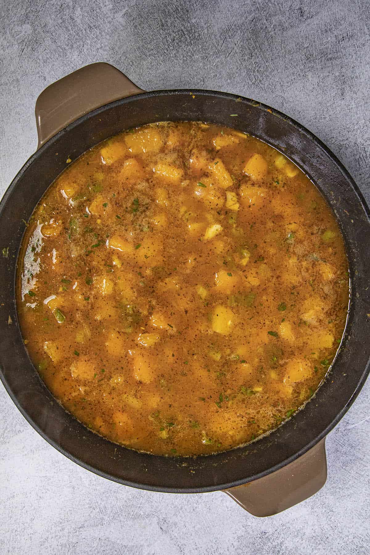 Simmering Butternut Squash Soup in a pot