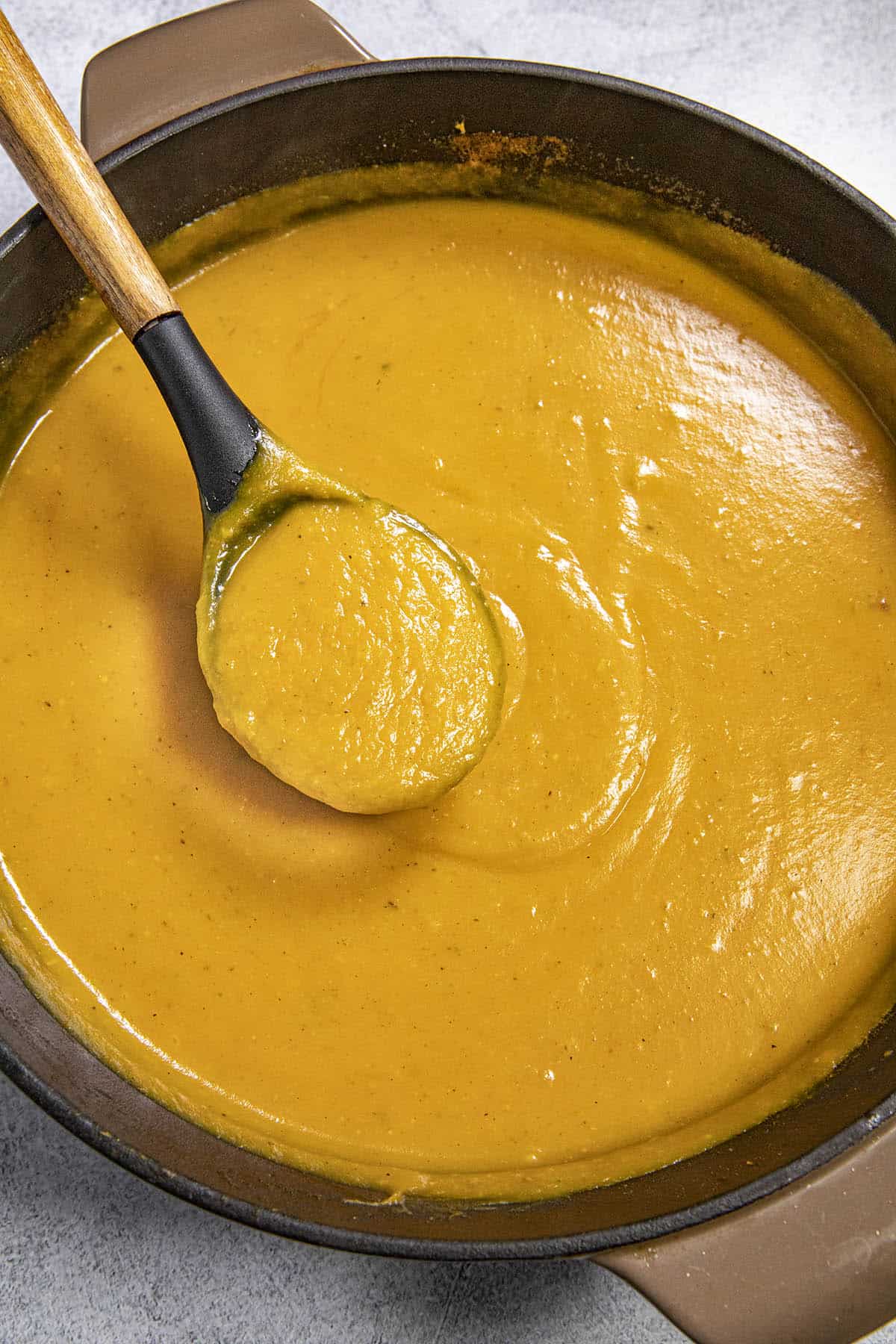 Simmering the Butternut Squash Soup before serving