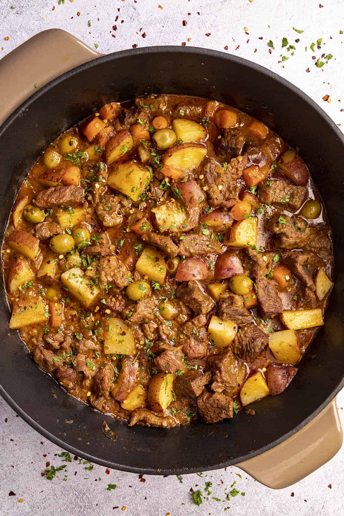 Carne Guisada in a pot