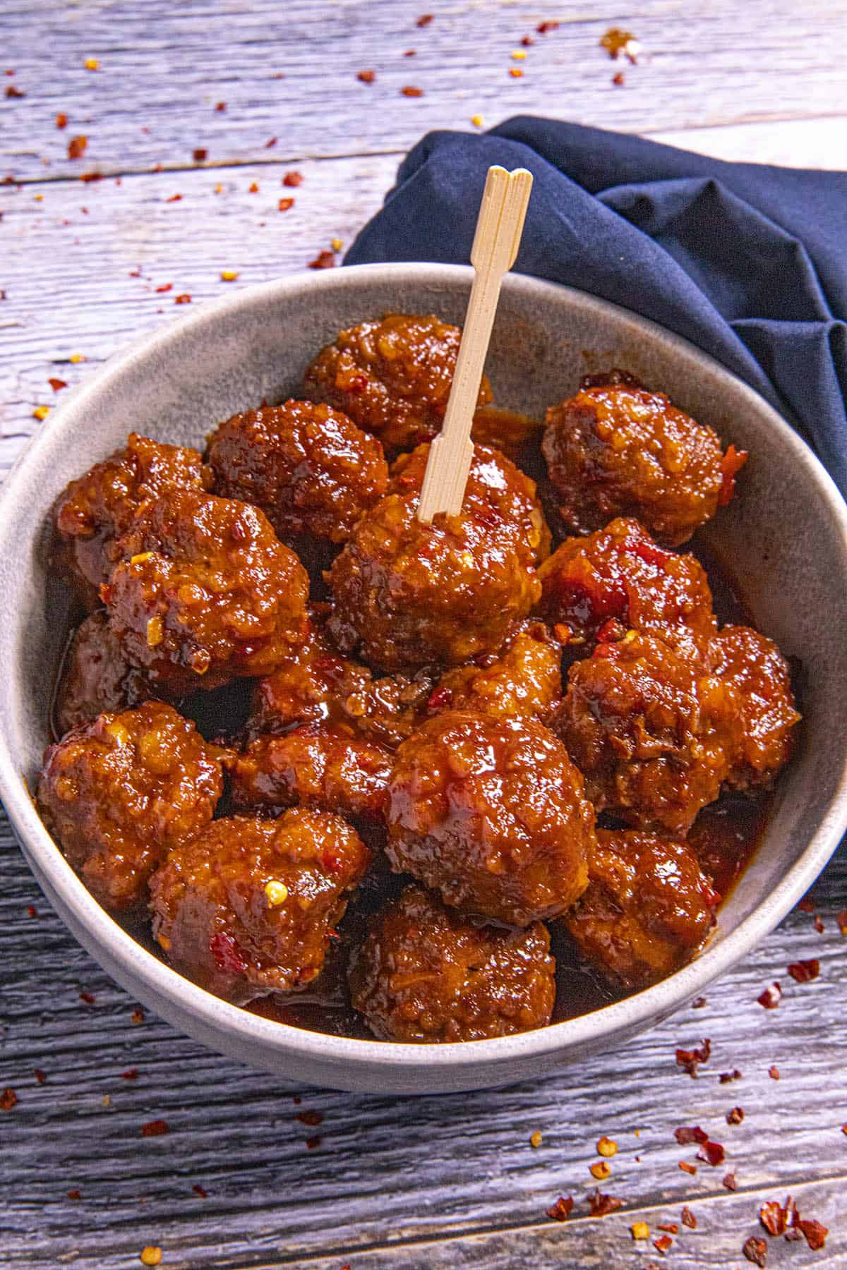 Grape Jelly Meatballs with toothpicks for serving