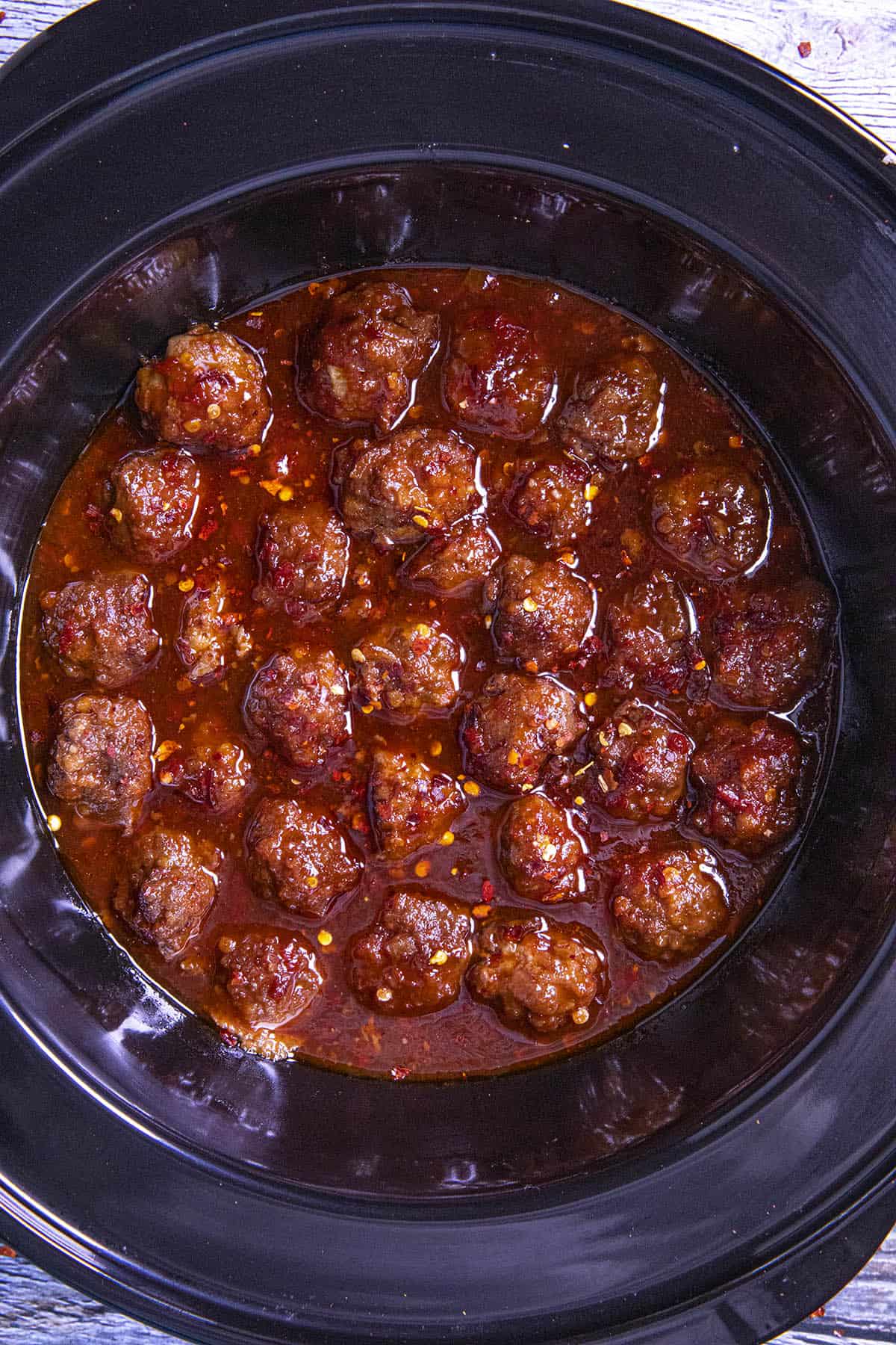 Grape Jelly Meatballs in a slow cooker