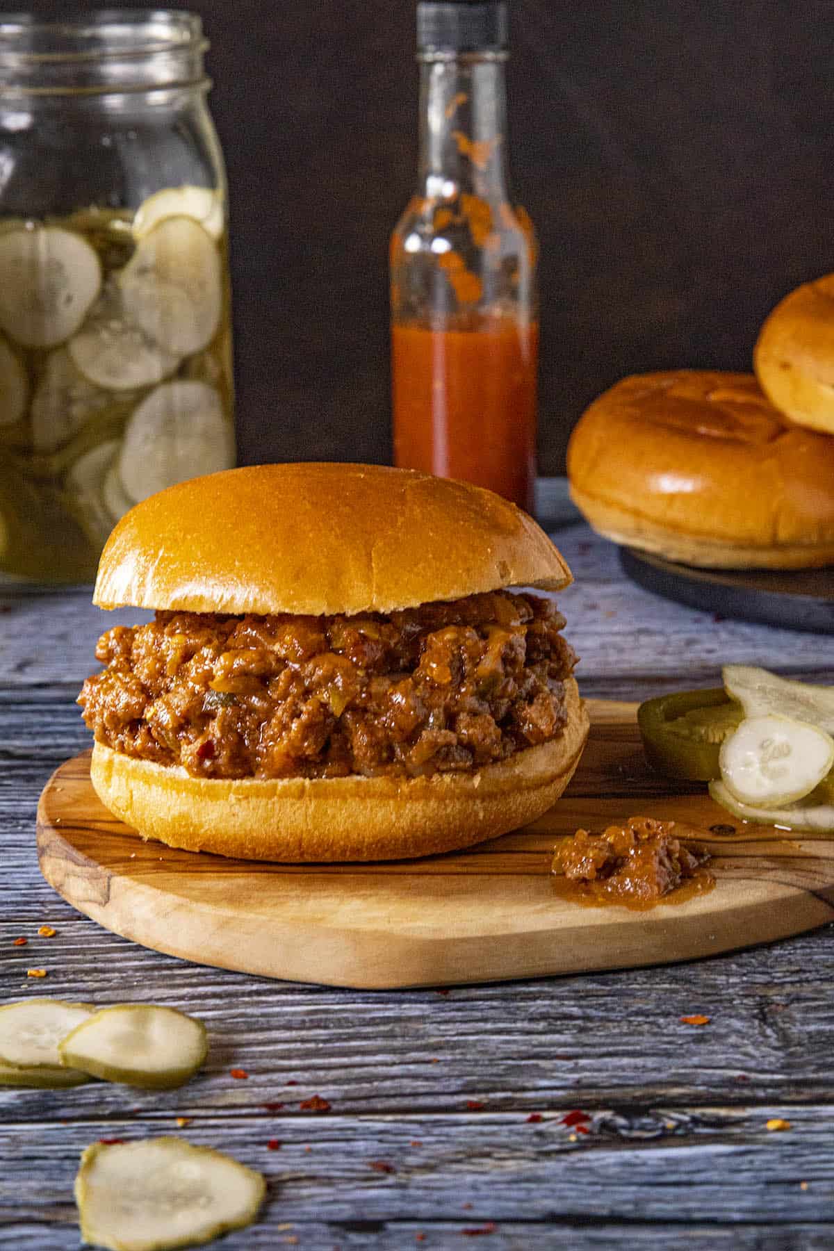 A Sloppy Joes sandwich on a platter