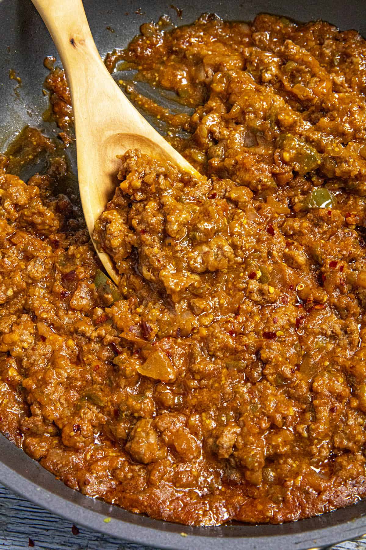 Sloppy Joes in a pan, ready to serve
