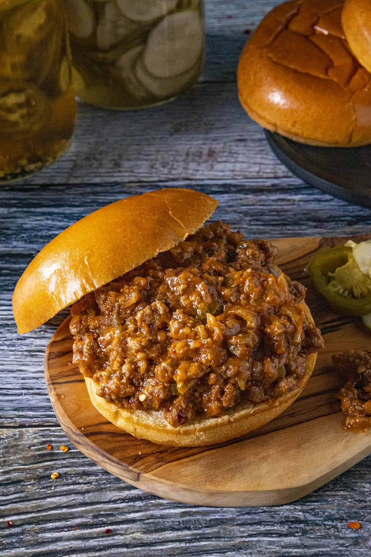 A Sloppy Joes sandwich ready to serve