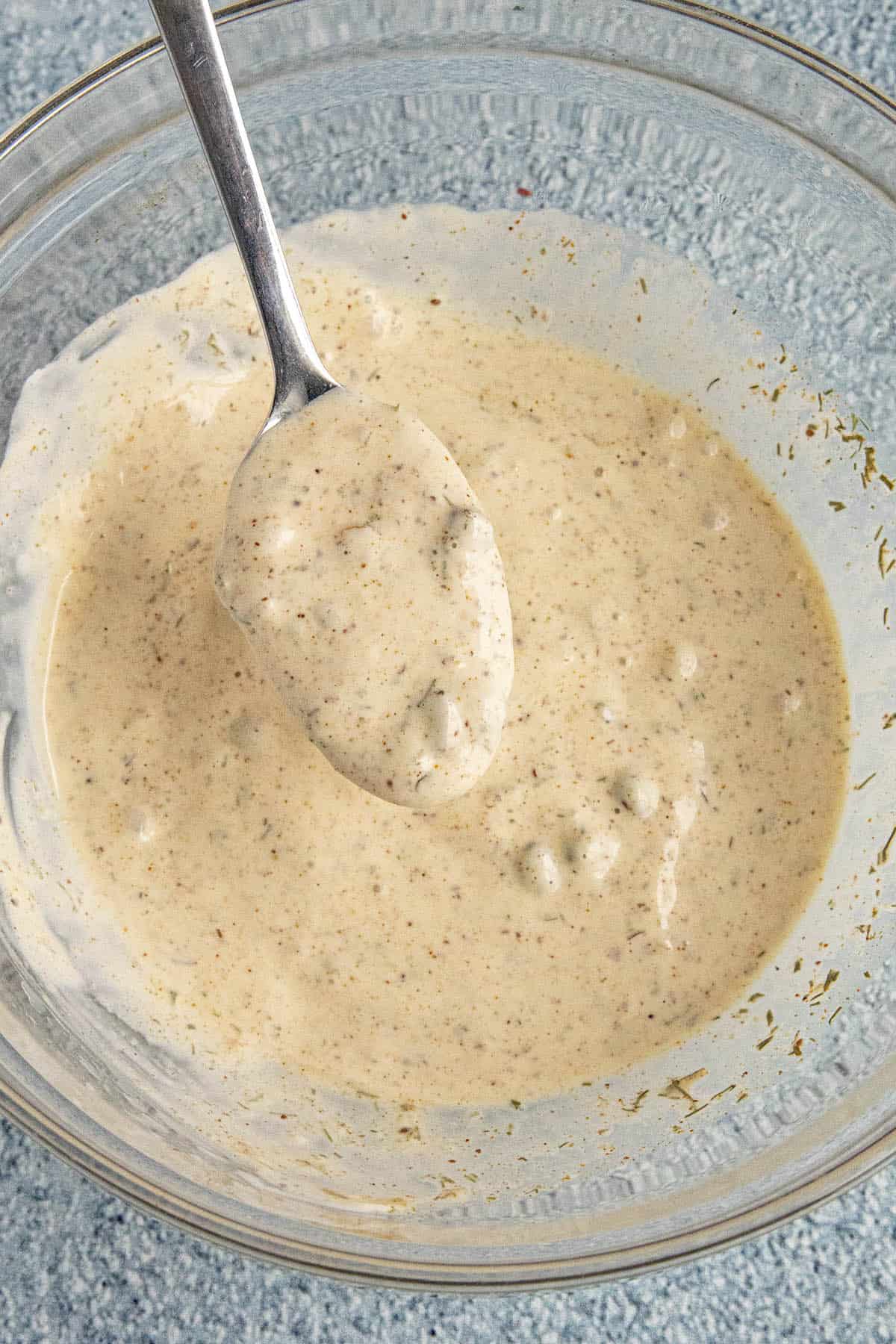 Mixing Tartar Sauce in a mixing bowl