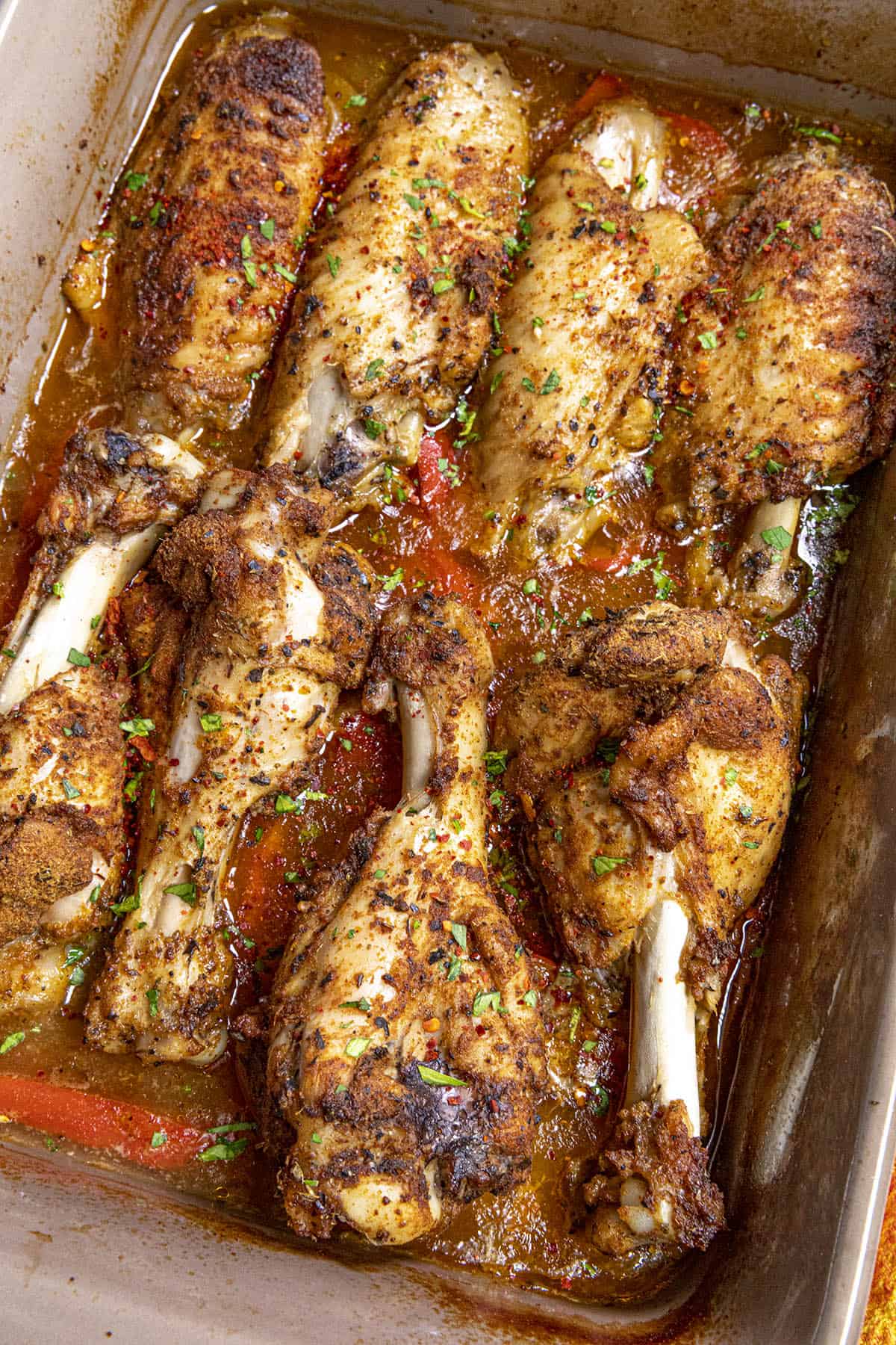 Baked Turkey Wings just out of the oven, ready for plating