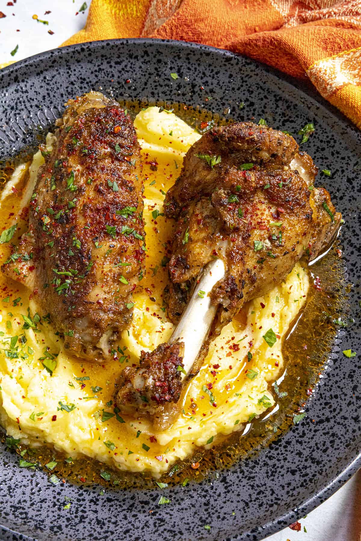 Baked Turkey Wings served over mashed potatoes with gravy