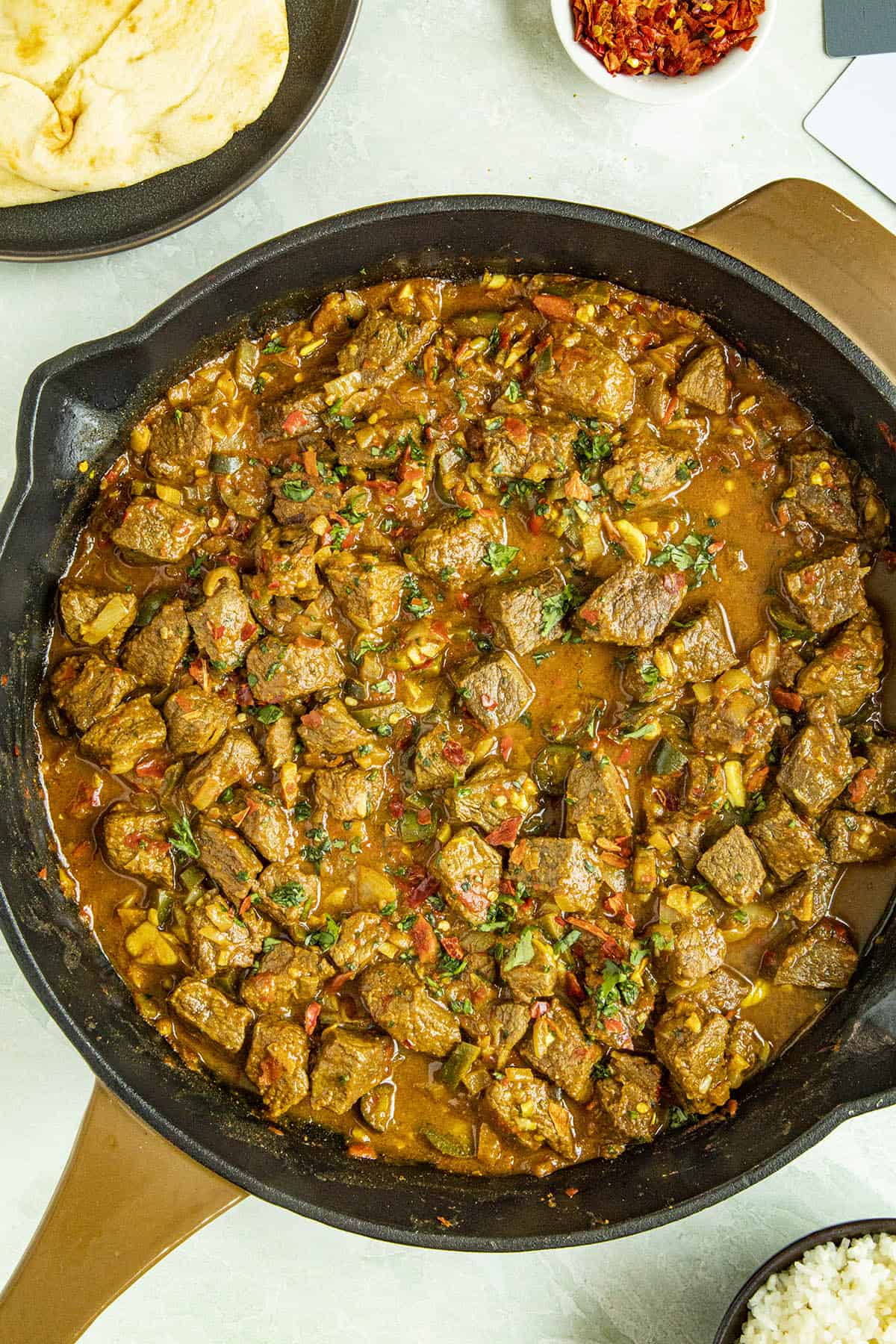 Beef Vindaloo Curry in a hot pan