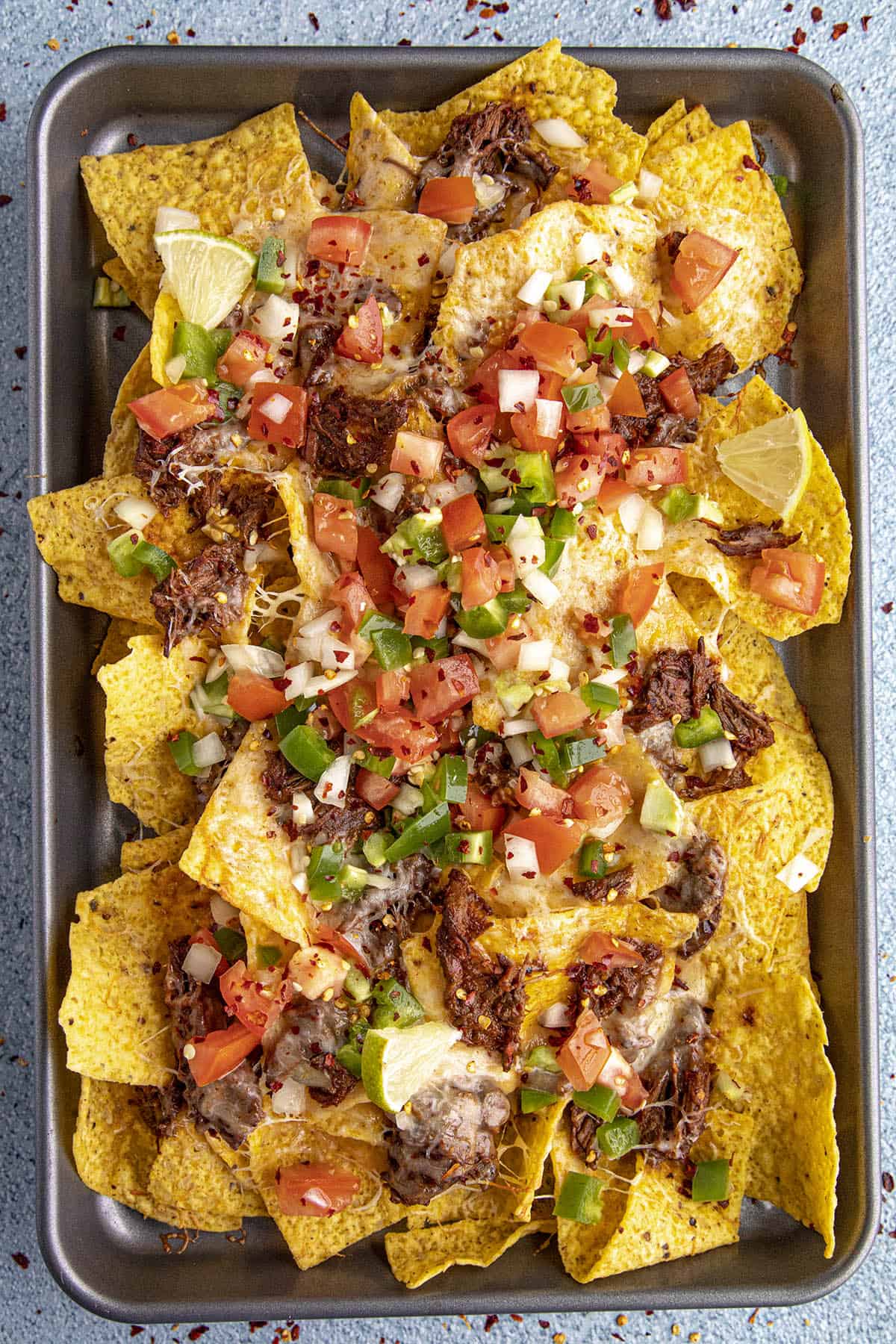 Birria Nachos on a serving platter