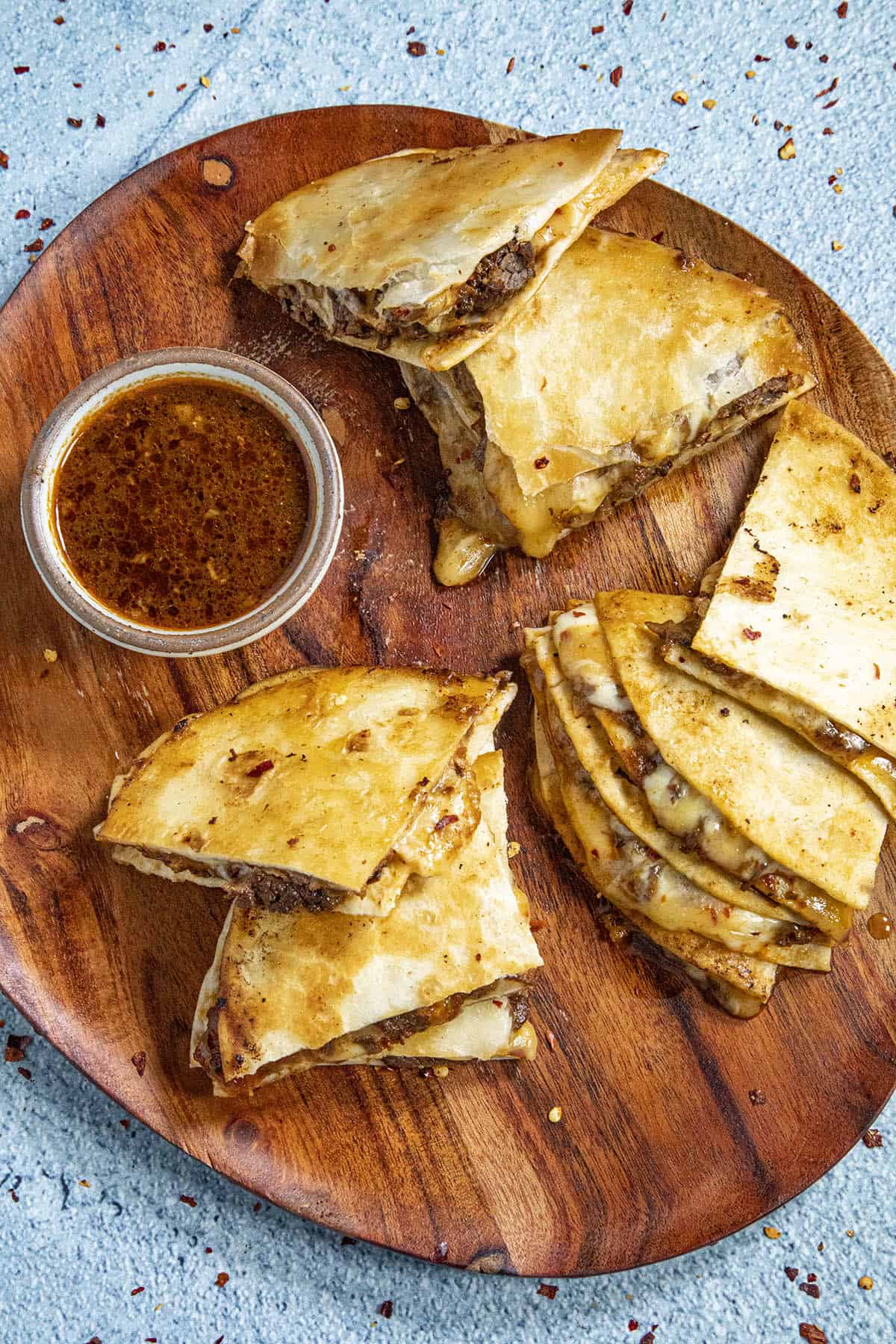 A platter of fresh Birria Quesadillas