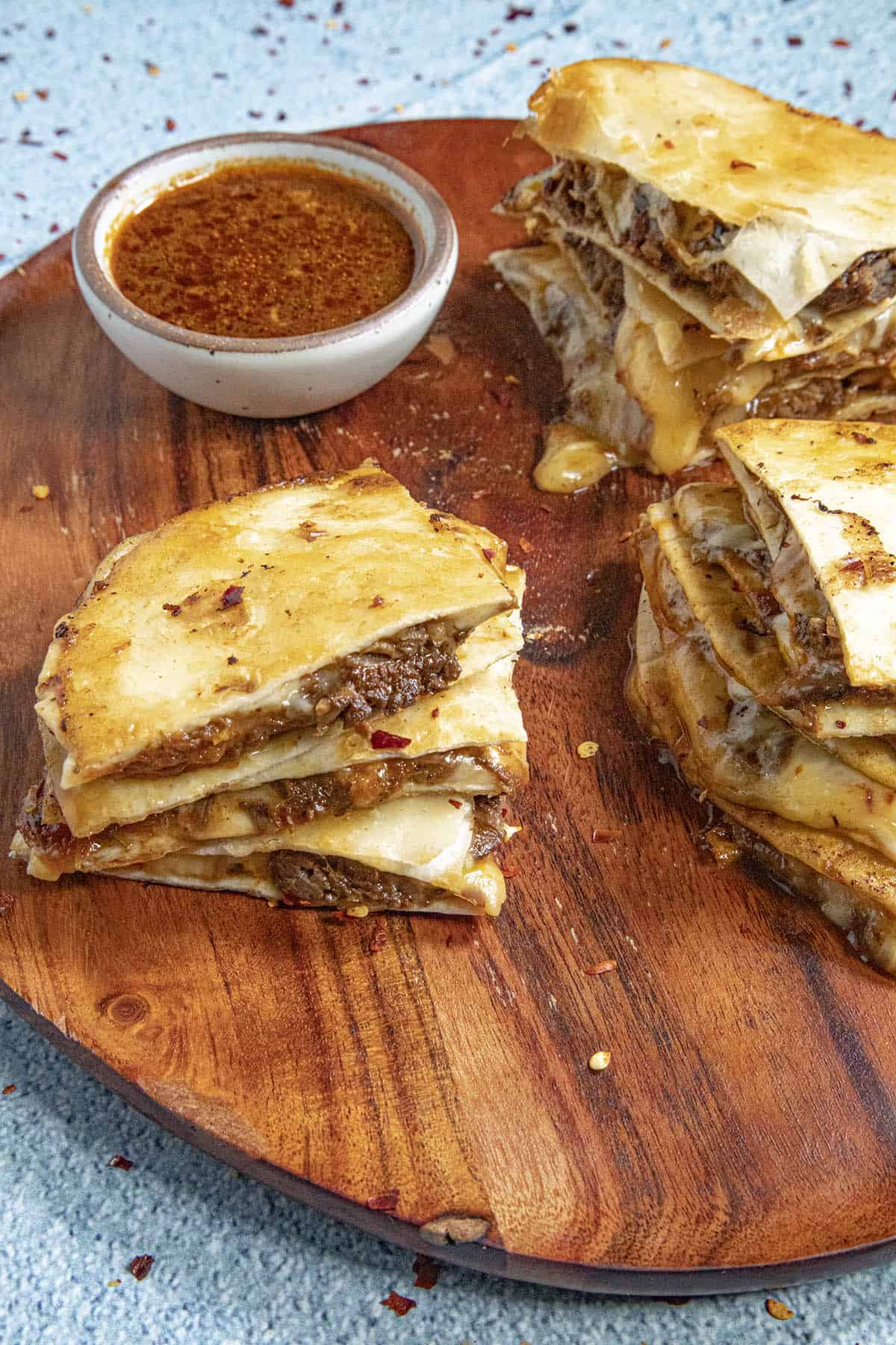 Fresh, cheesy Birria Quesadillas ready to serve