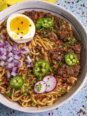 Birria Ramen in a bowl