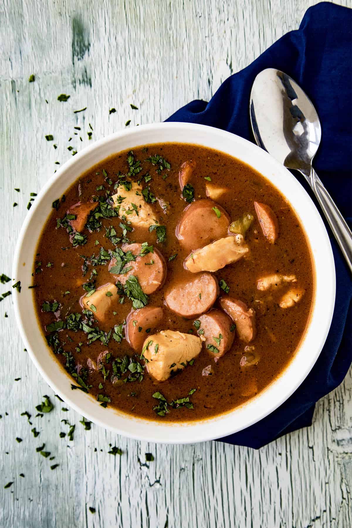 Creole Chicken Sausage Gumbo Recipe in a bowl, ready to serve