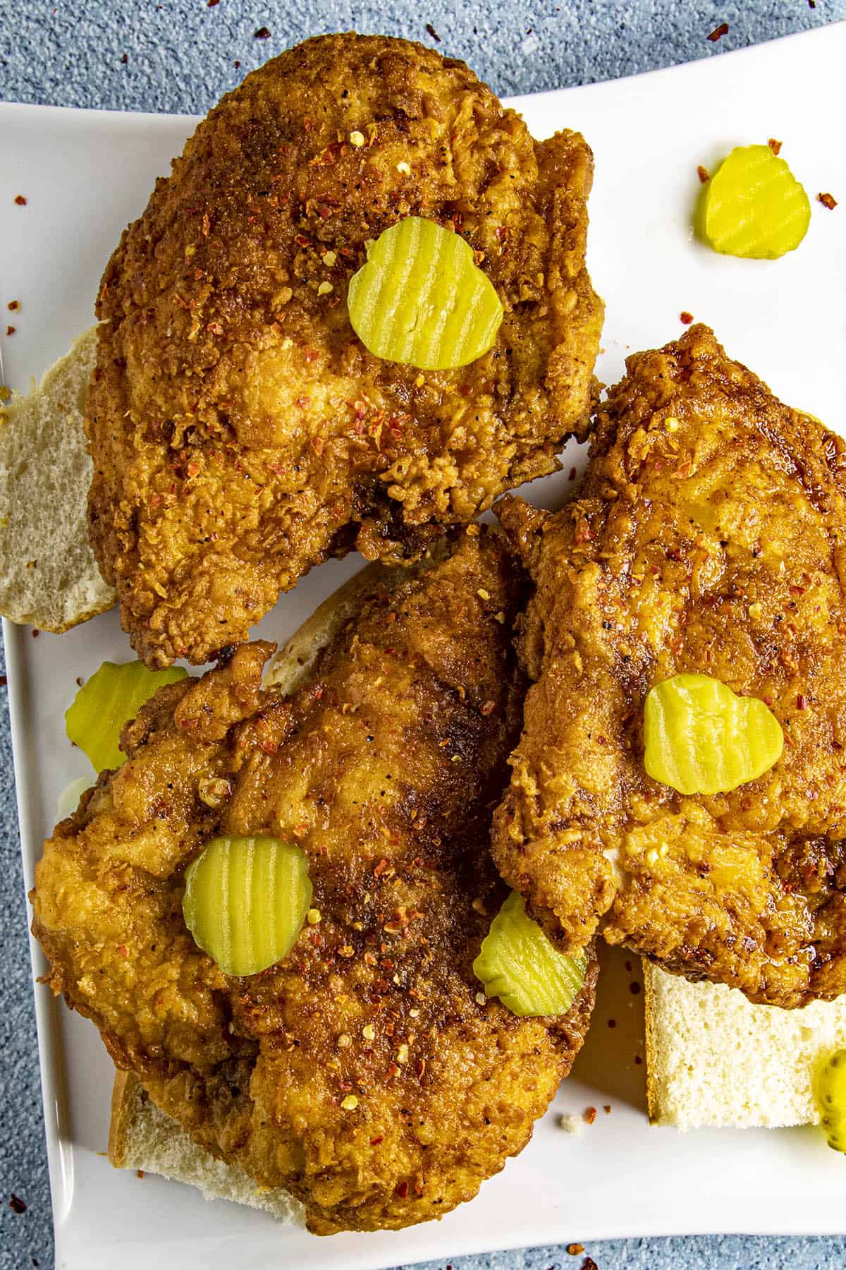 Nashville Hot Chicken topped with pickles