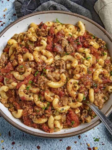 Easy American Goulash in a bowl, ready to serve