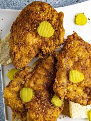 Nashville Hot Chicken topped with pickles