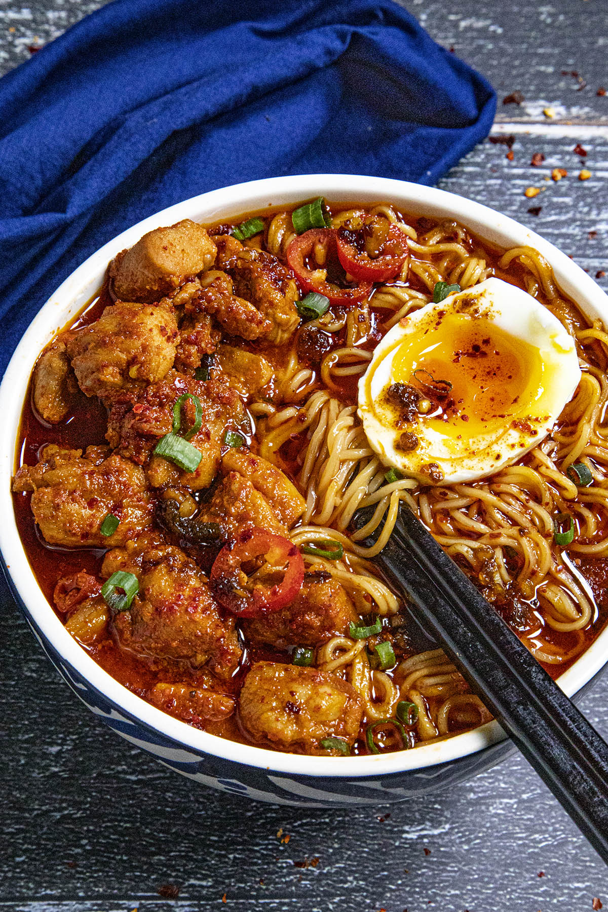 Homemade Buldak Ramen with a jammy egg