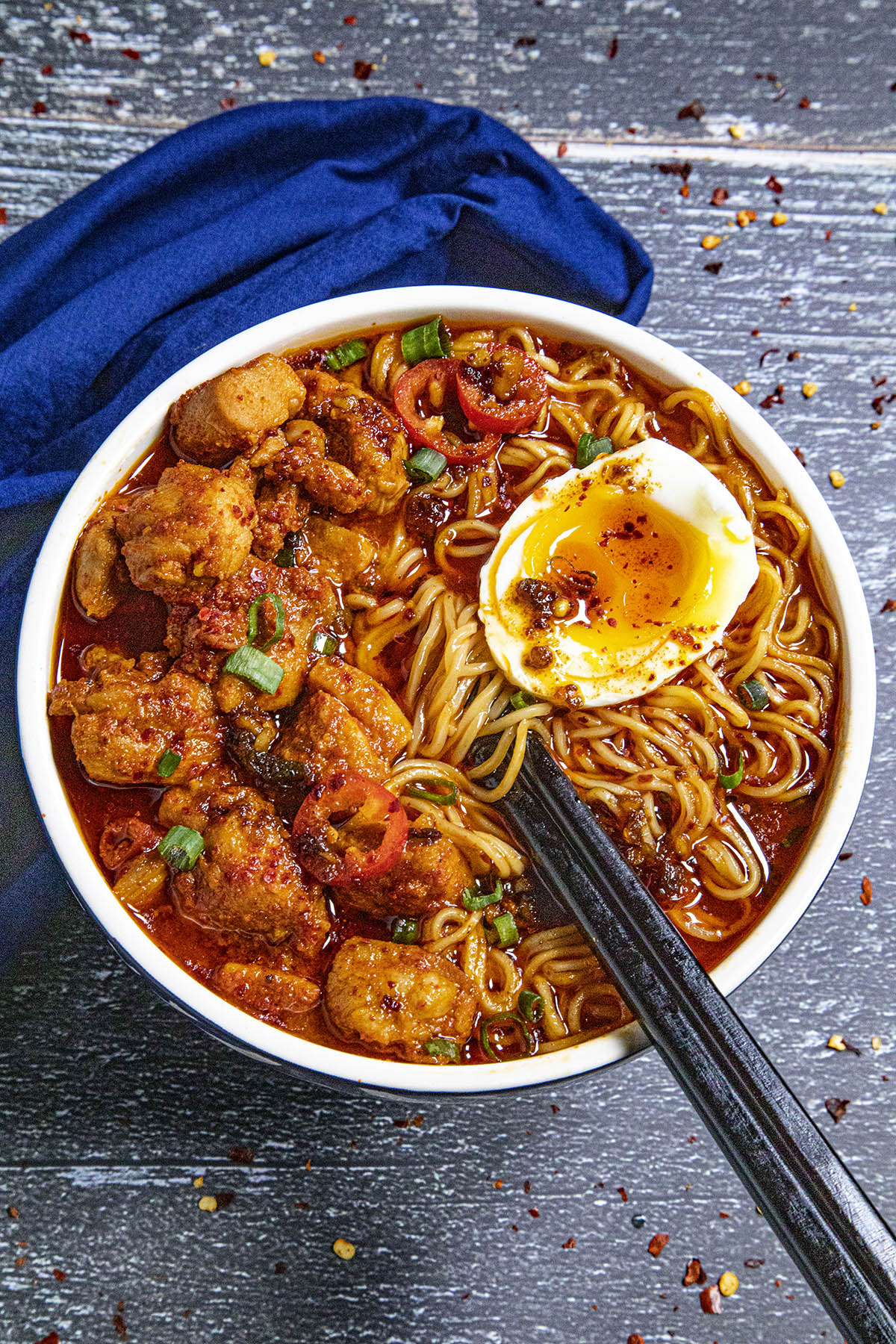 Spicy Homemade Buldak Ramen in a bowl