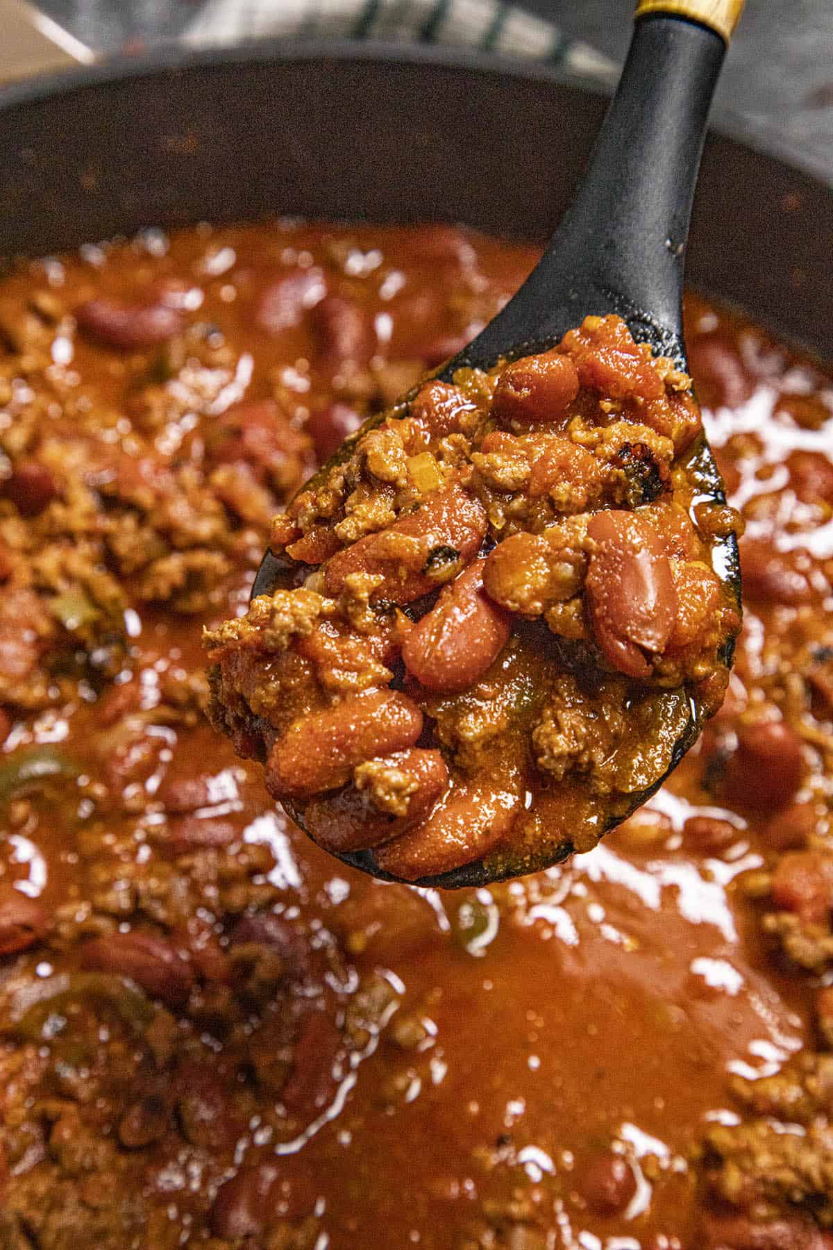 Homemade Chili on a serving spoon