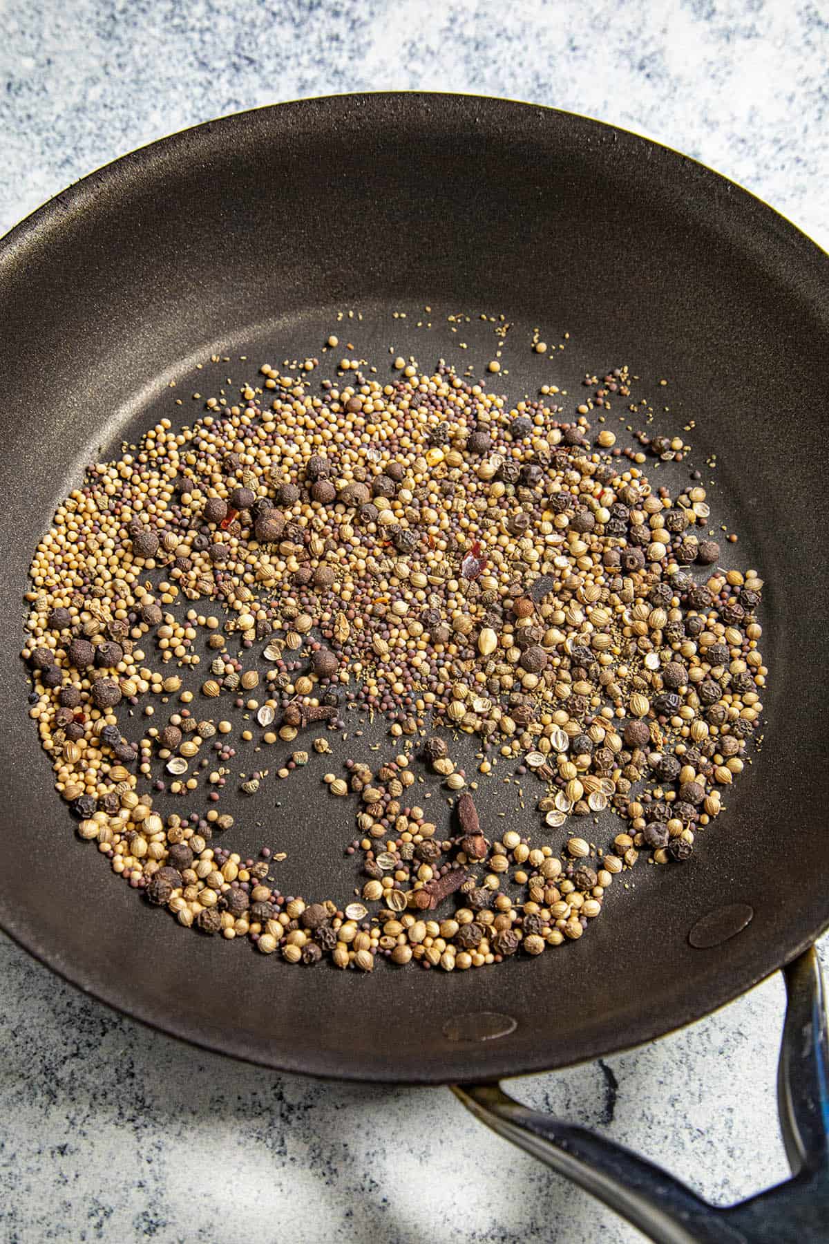 Toasting Corned Beef Spices in a hot pan