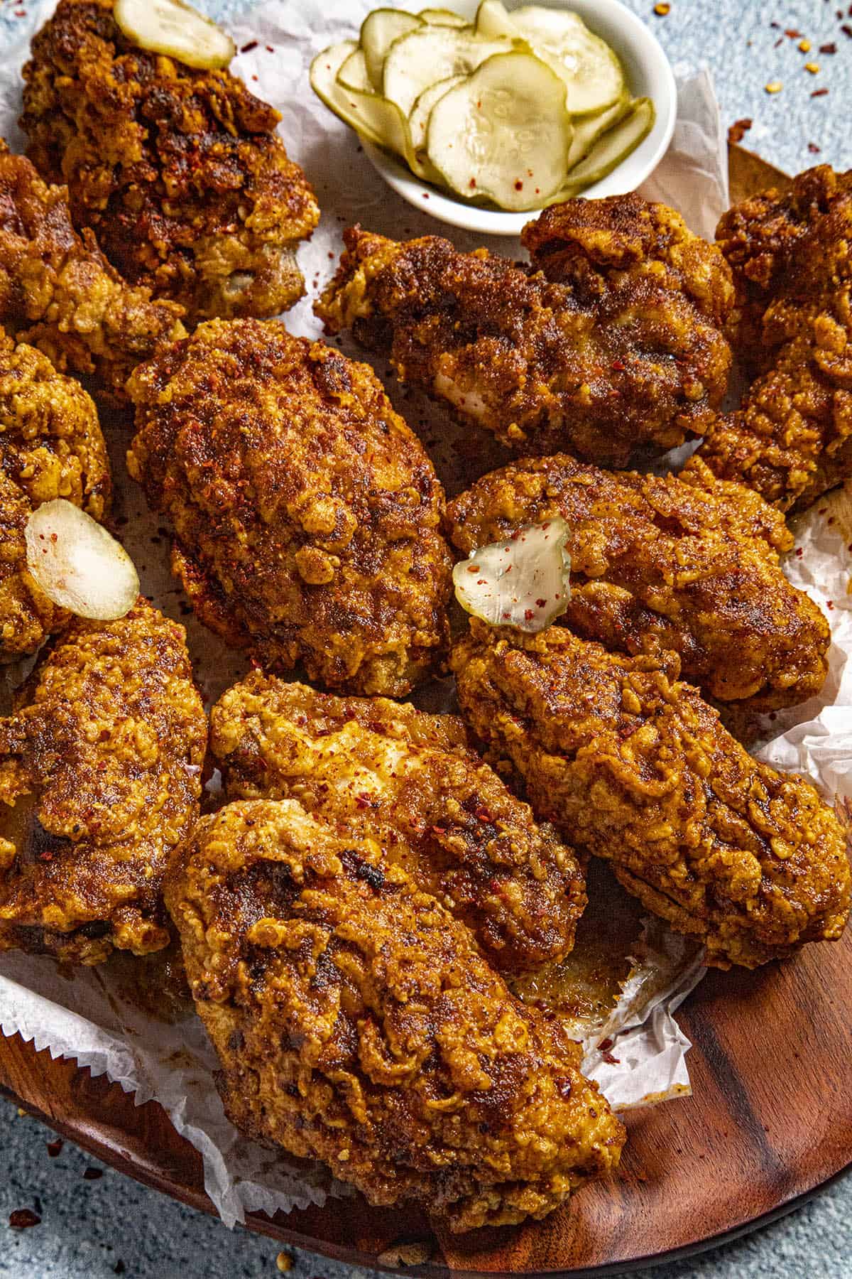 A platter full of spicy Nashville Hot Chicken Wings