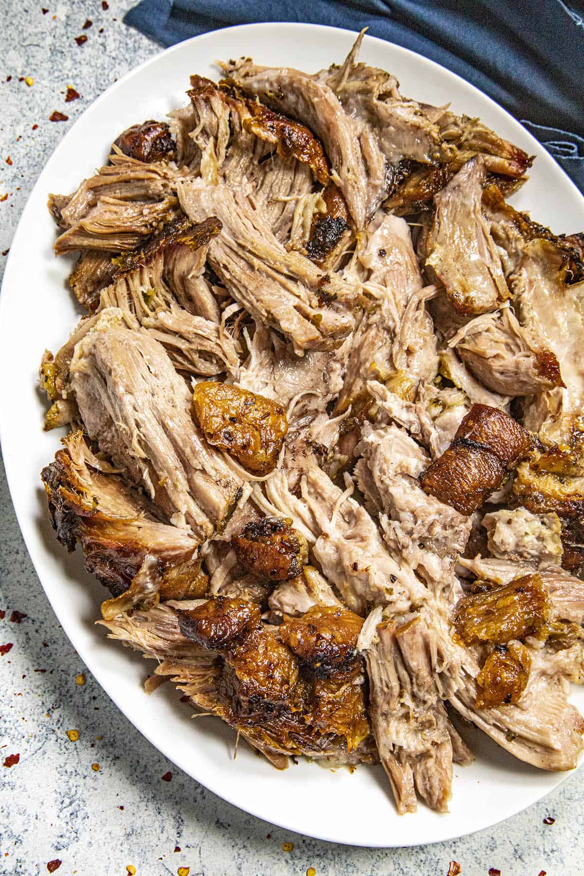 Puerto Rican Roast Pork on a plate (Pulled Pernil)