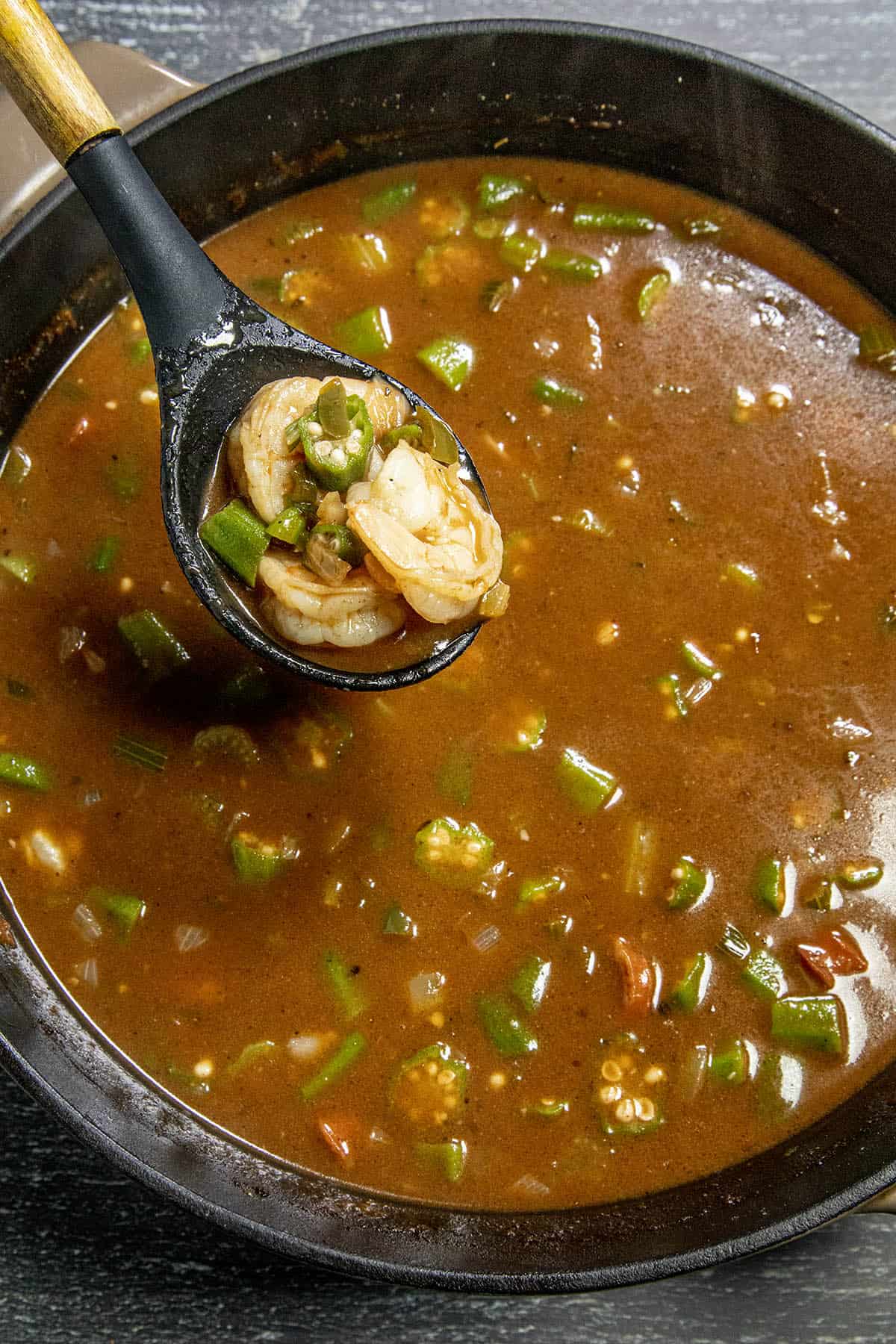 Shrimp Gumbo on a serving spoon