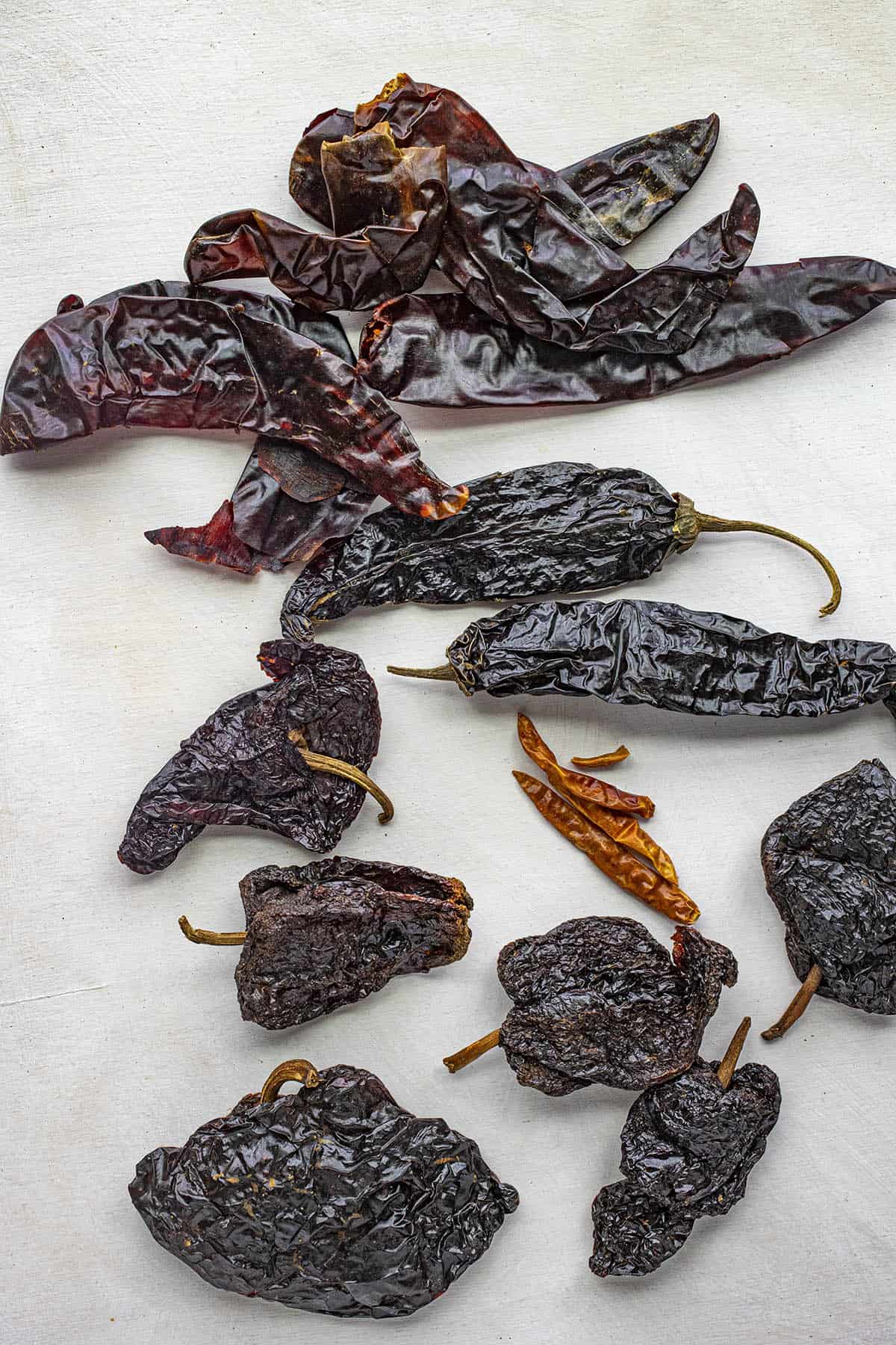 4 types of Mexican chili peppers for making Chili Colorado