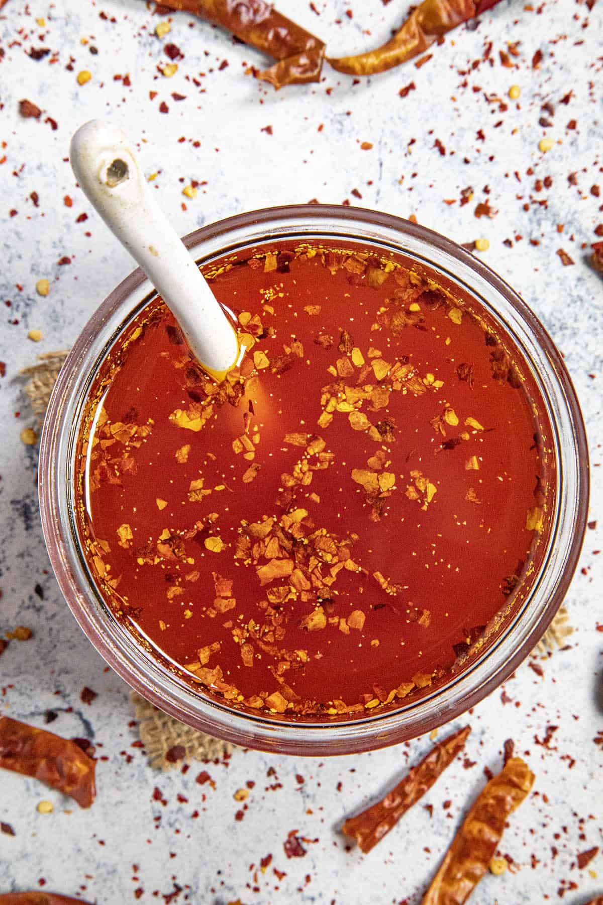 Homemade chili oil in a jar