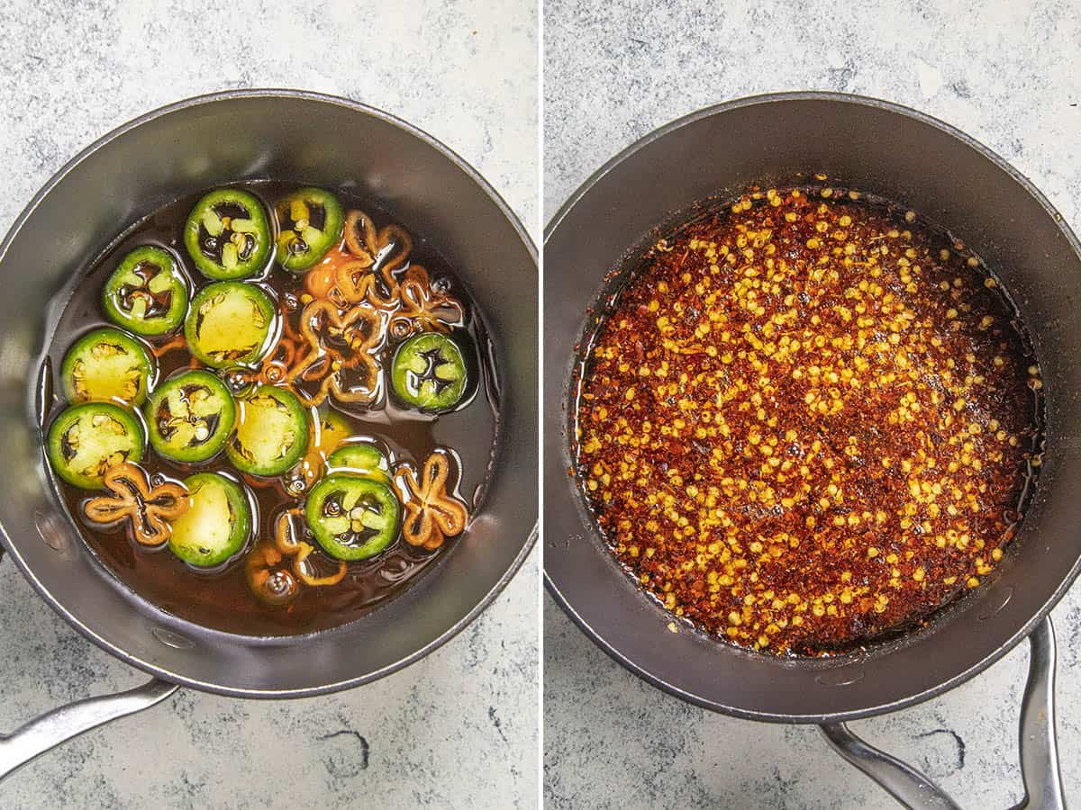 Making hot honey with both fresh and dried hot peppers