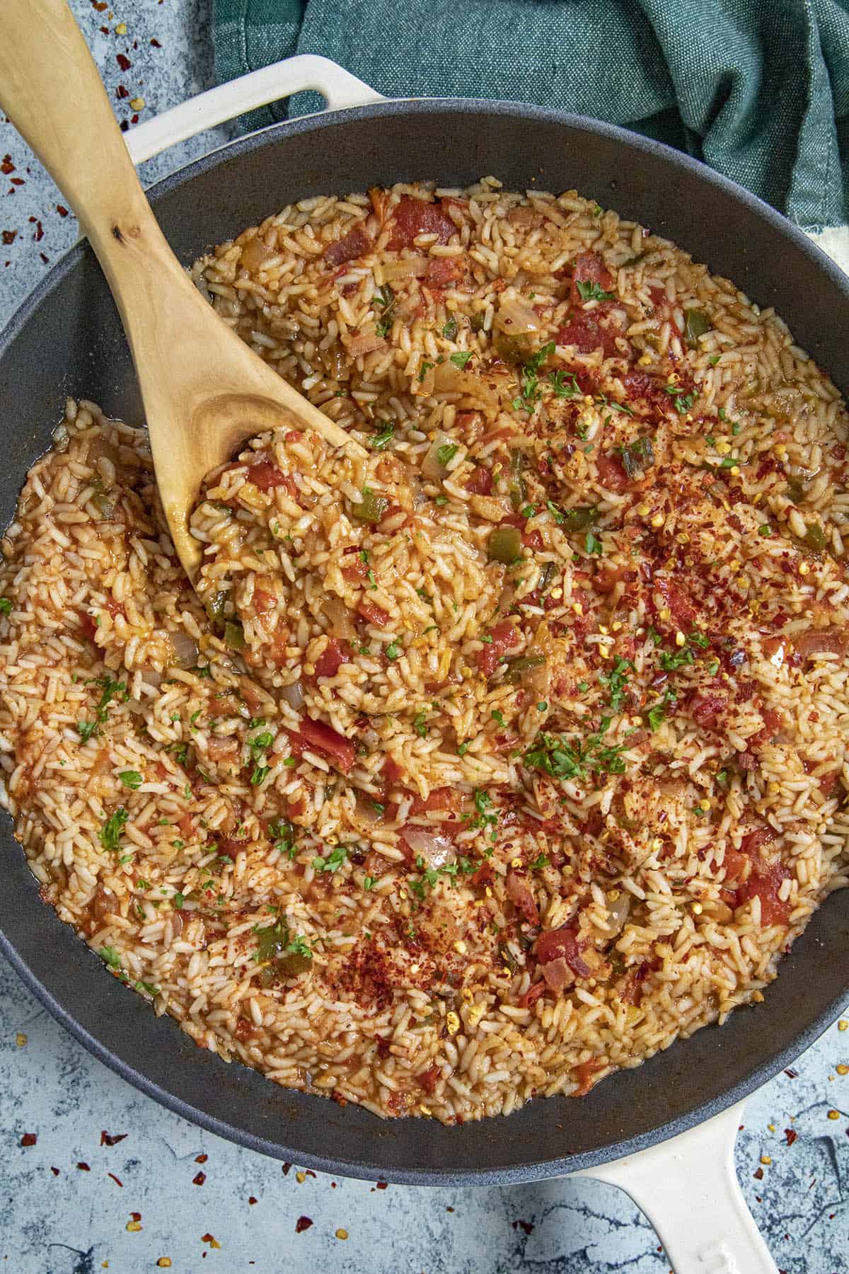 Serving a pan of Charleston Red Rice