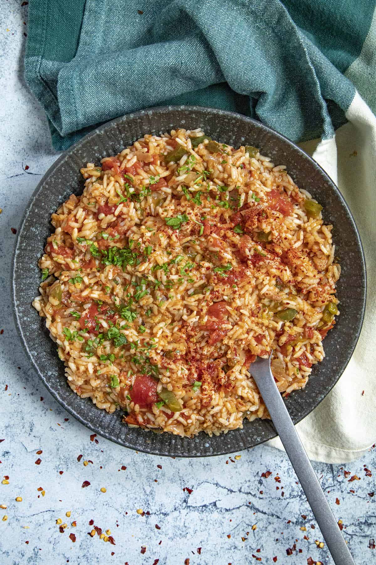 A plate of Charleston Red Rice, ready to serve