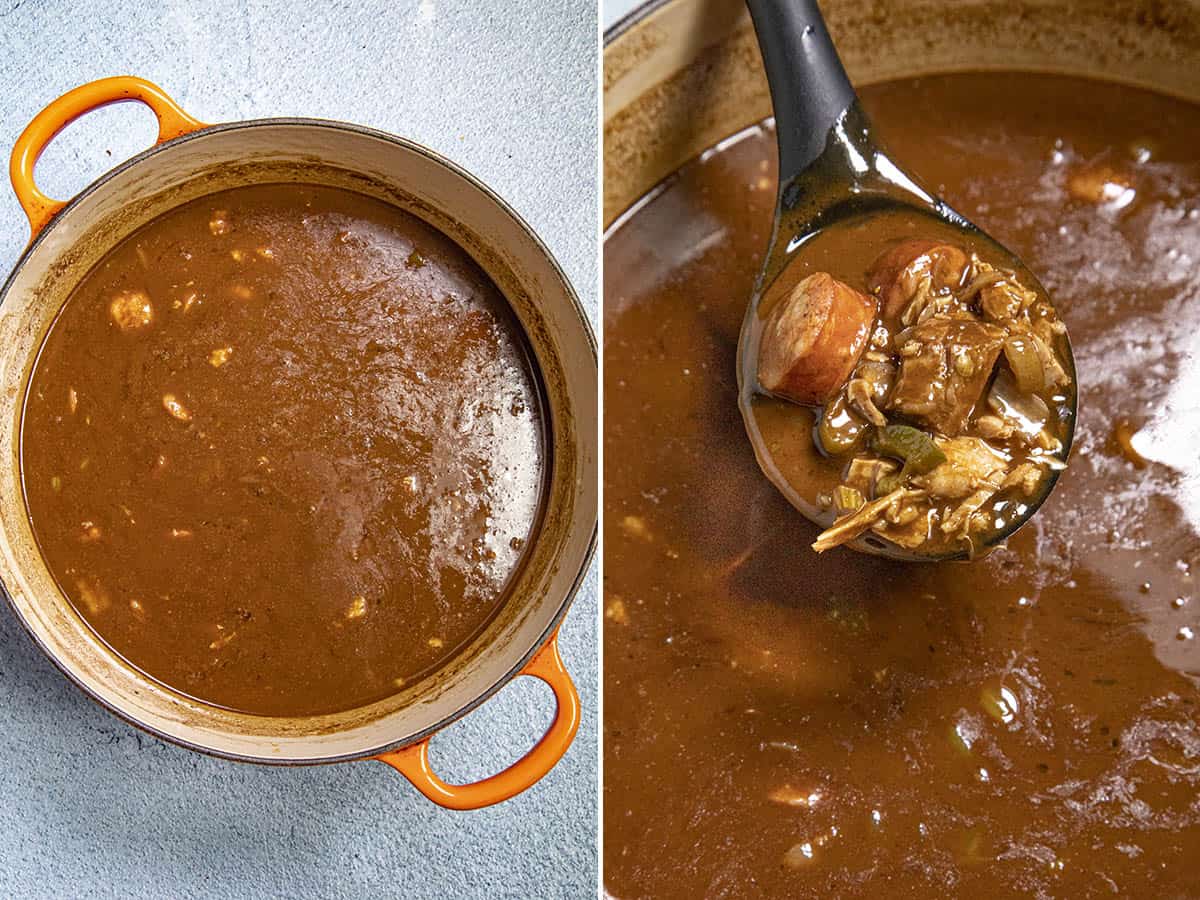 Simmering Turkey Gumbo in a pot