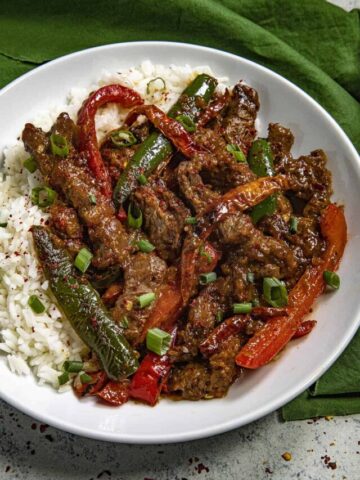 Hunan Beef in a bowl