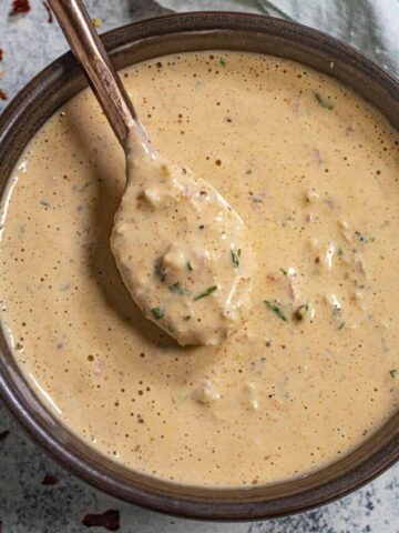 Cajun remoulade sauce on a spoon