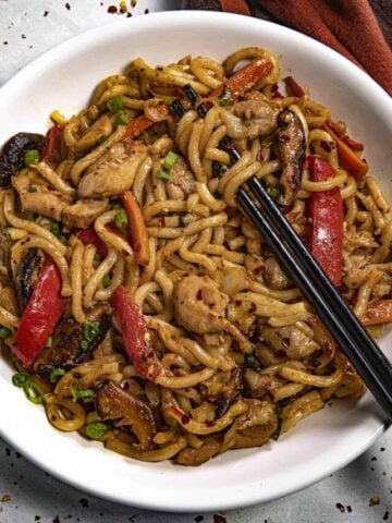 Yaki Udon served in a big white bowl