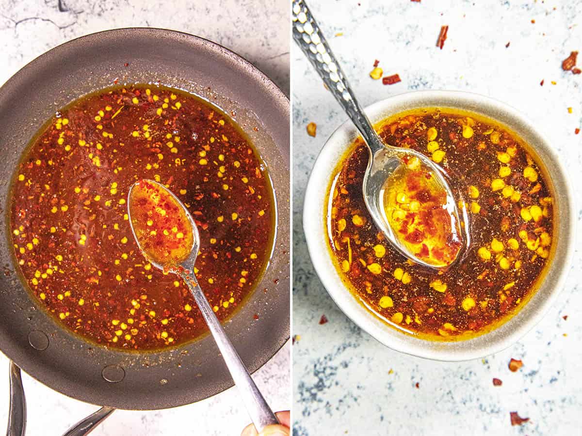 Hot Honey in a bowl for making Hot Honey Wings