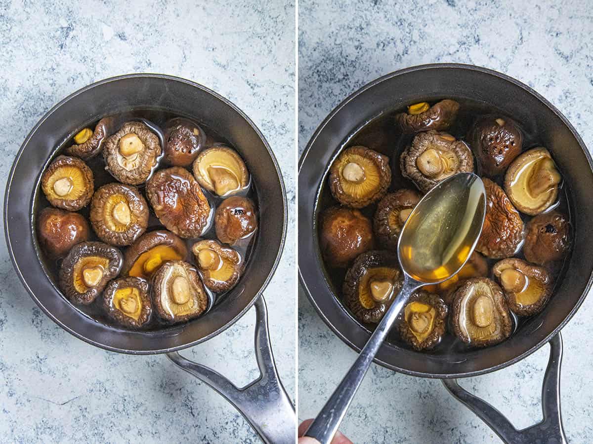 Softening shiitake mushrooms for making Kimchi Ramen