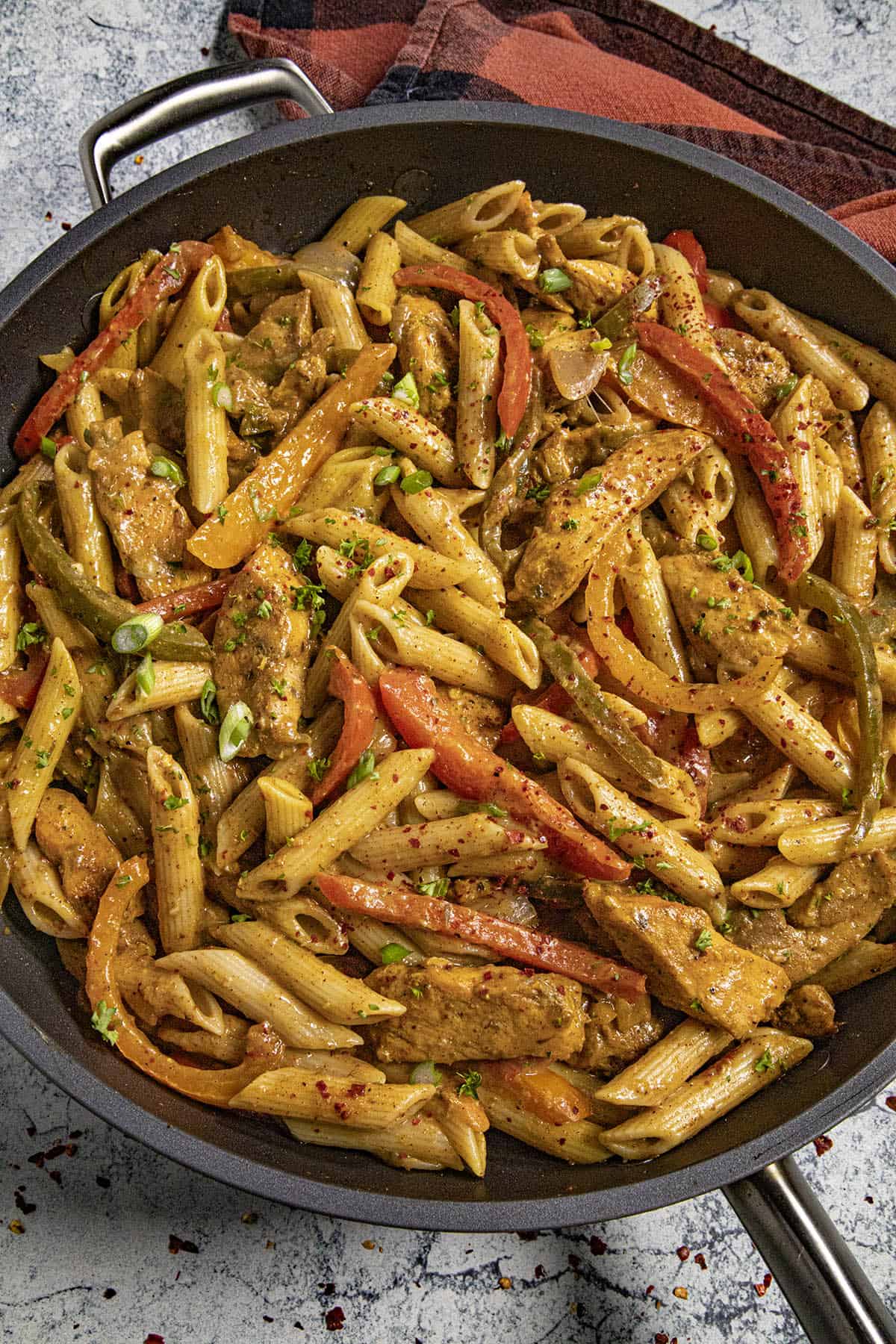 Rasta Pasta served in a big skillet