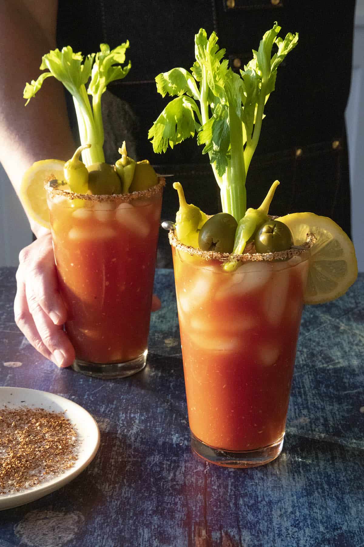 Mike grabbing a Spicy Blood Mary glass