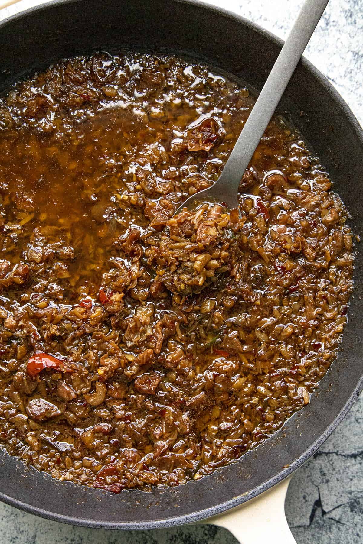 XO Sauce simmering in a pan