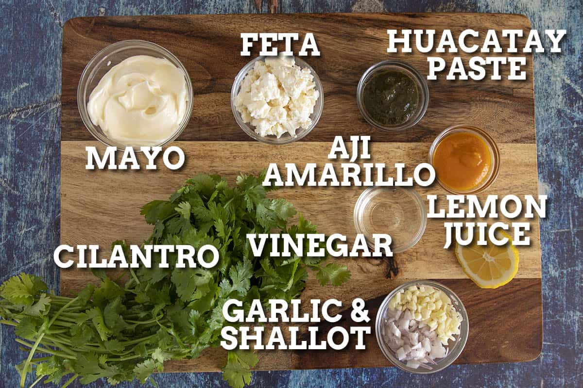 Ingredients for making Peruvian Aji Verde Sauce