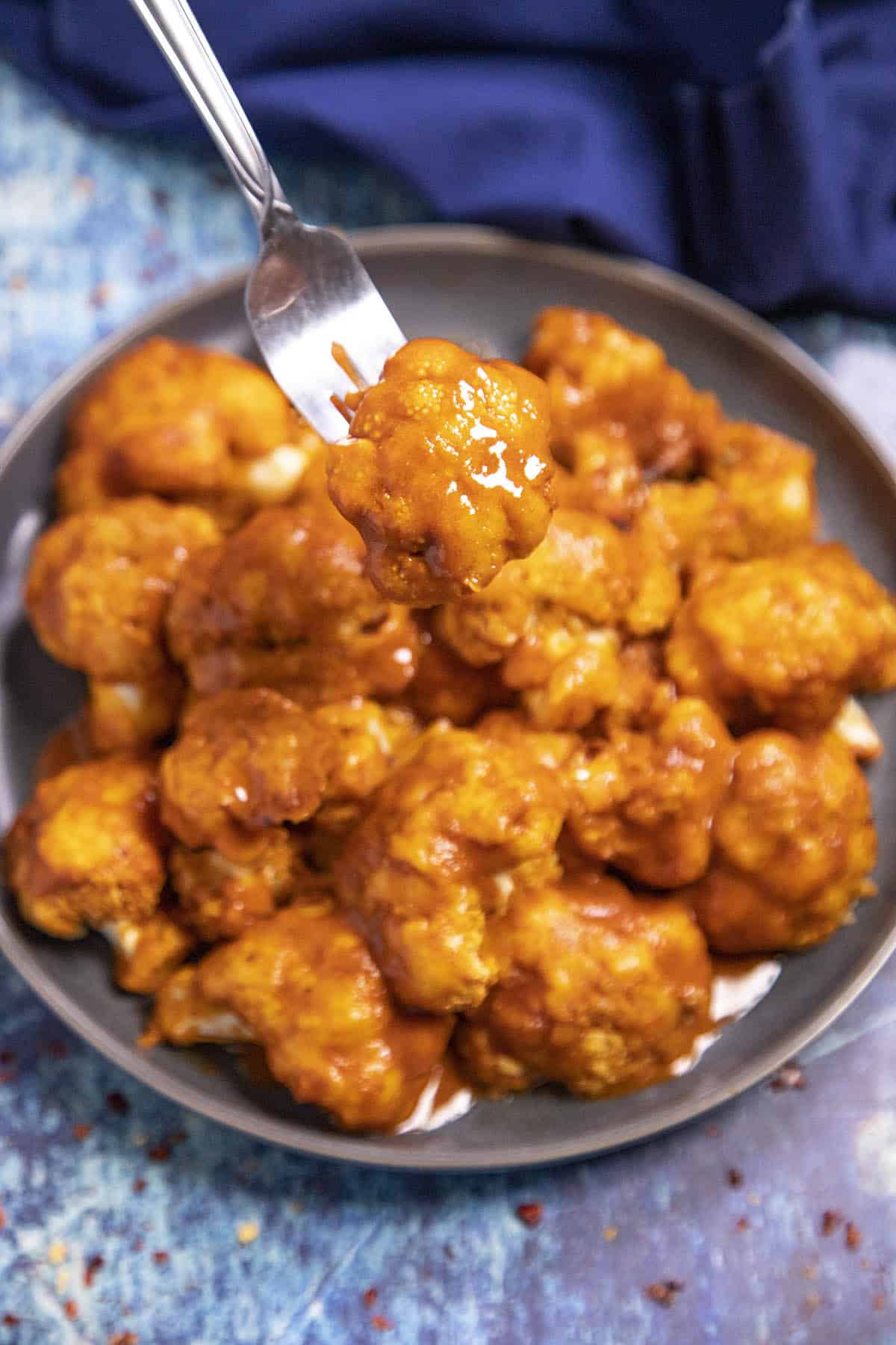 Buffalo Cauliflower on a fork