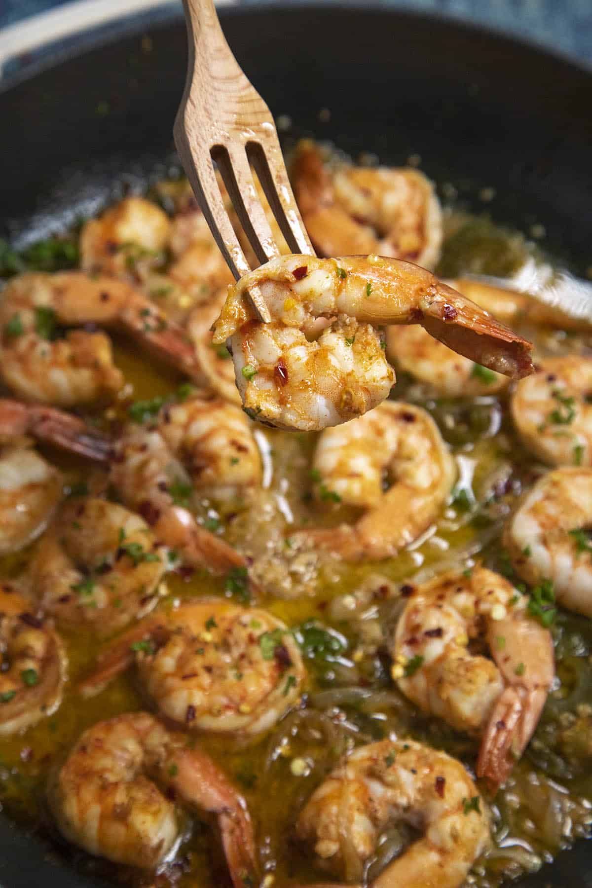 Mexican Garlic Shrimp on a fork