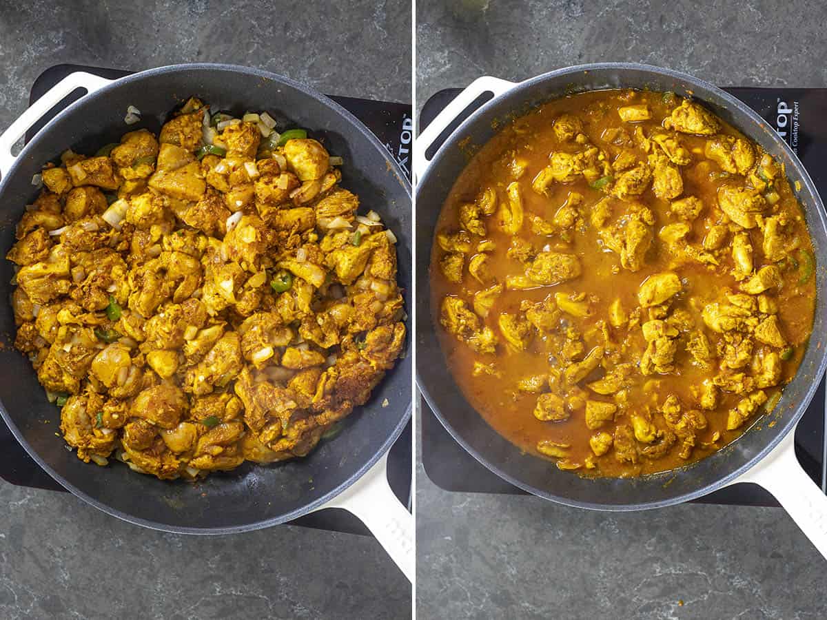 Chicken Vindaloo curry simmering in a pan