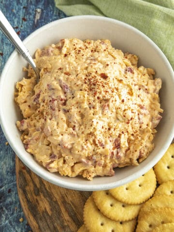 Pimento Cheese made at home and served in a big white bowl