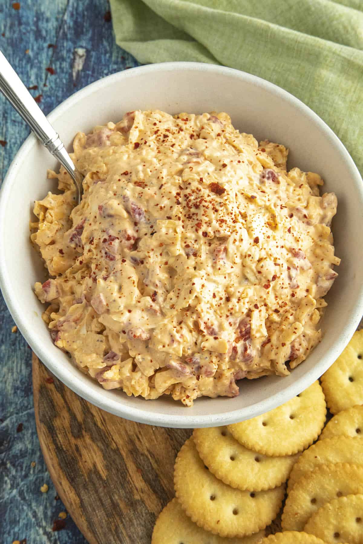 Pimento Cheese made at home and served in a big white bowl