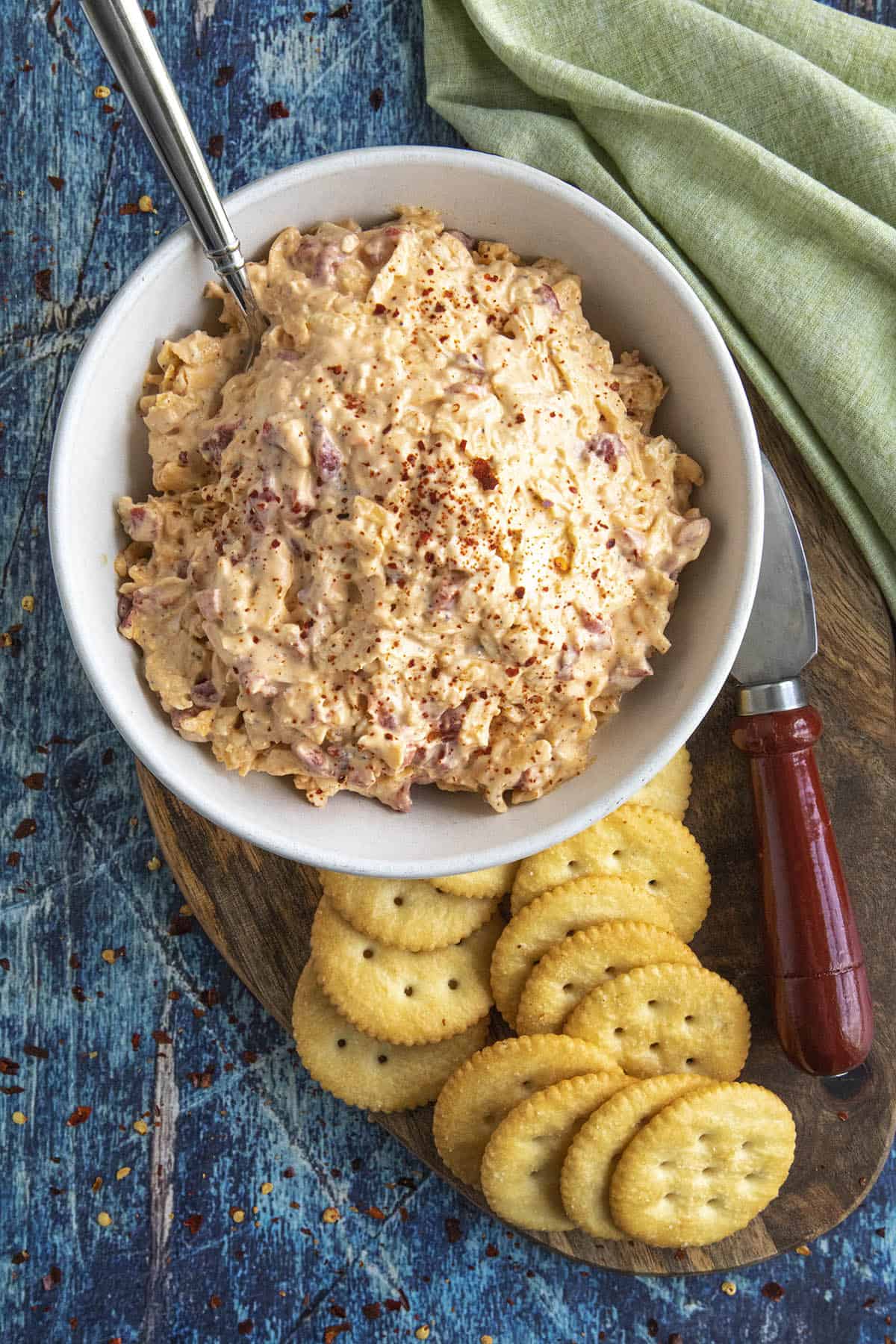 Pimento Cheese in a serving bowl with crackers